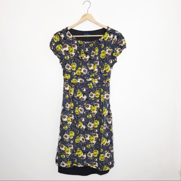 Boden Blue Floral Ruched Short Sleeve Dress 4US - Picture 2 of 9